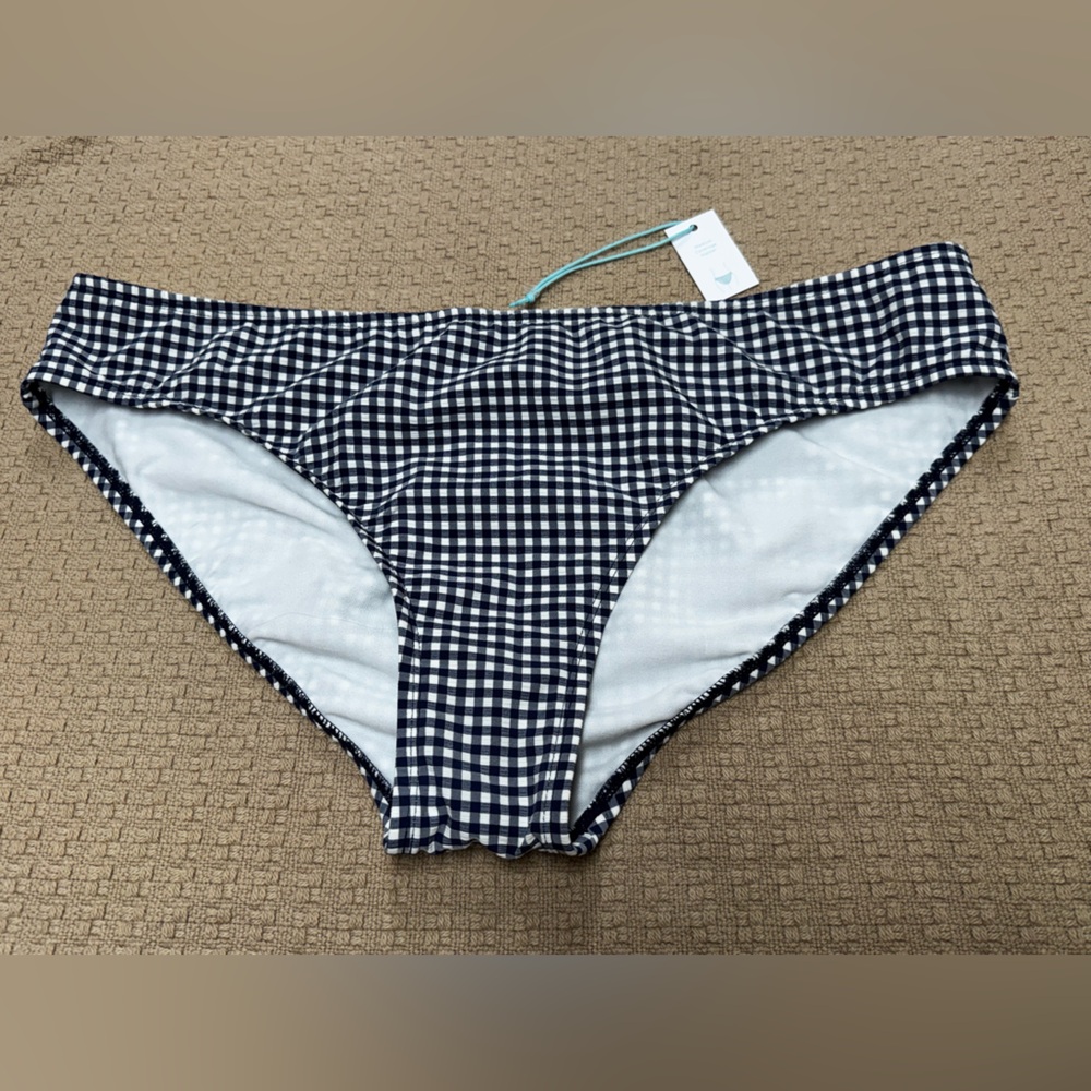 Kona Sol Navy White Gingham Checkered Bikini Bottom Swimwear Size XL
